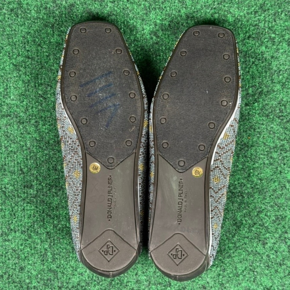 Donald J Pliner Aryn Beaded Loafers Blue Gold Geometric Flats Womens 6 M Italy - Picture 8 of 9